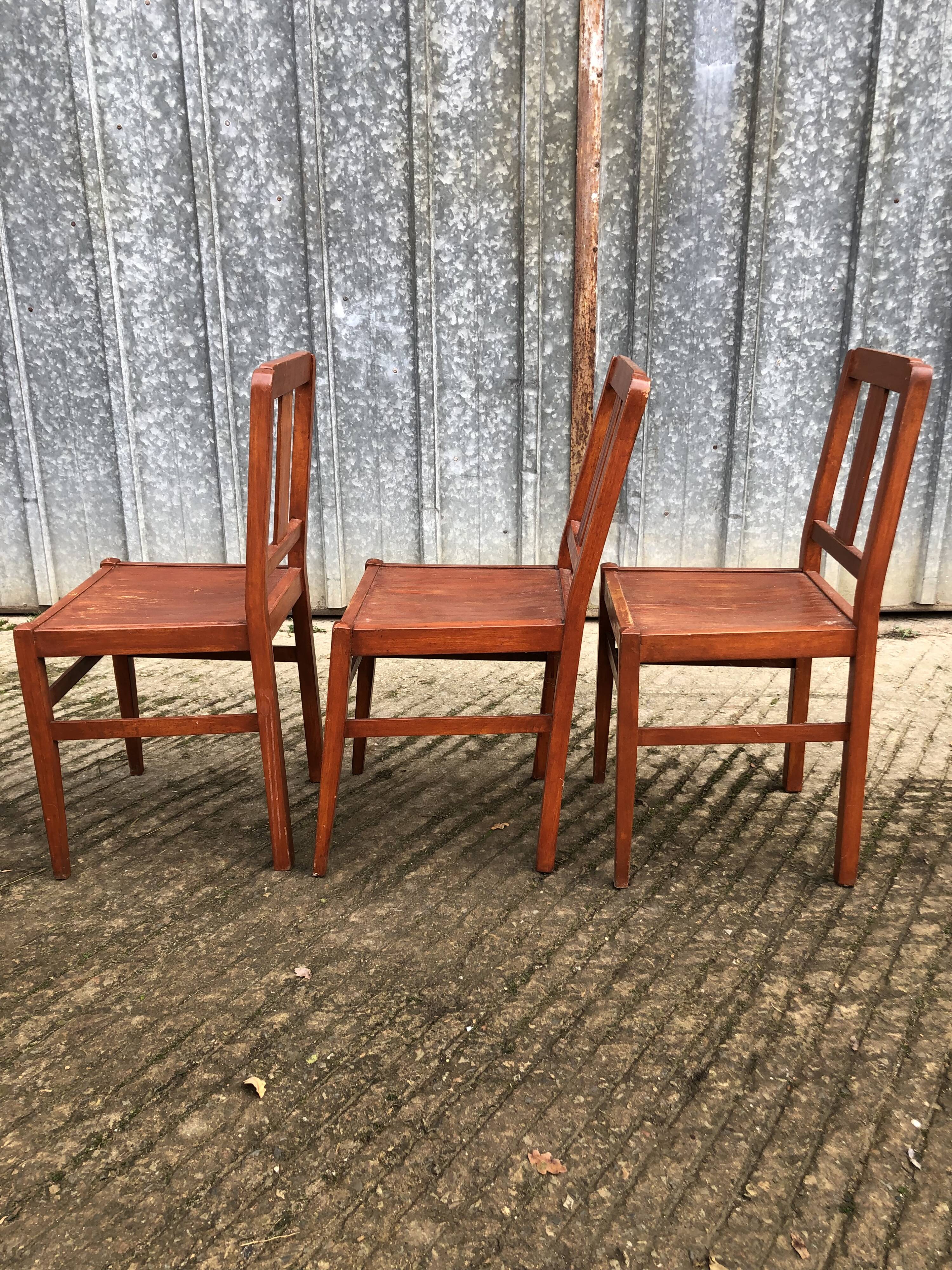6 René Gabriel chairs from the reconstruction period in beech and plywood.