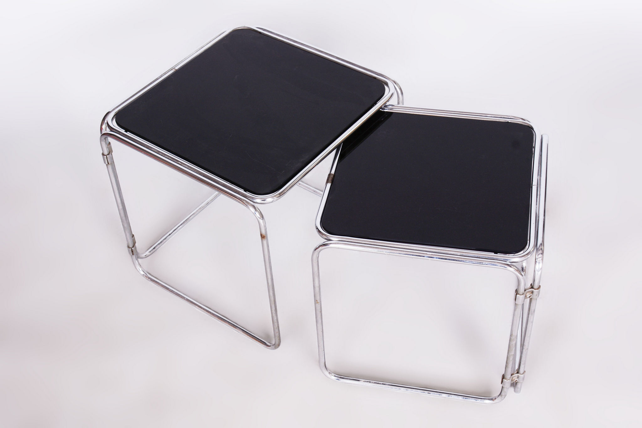 Restored Nesting Tables, Chrome-Plated Steel, Opaxit Glass, Czechia, 1960s