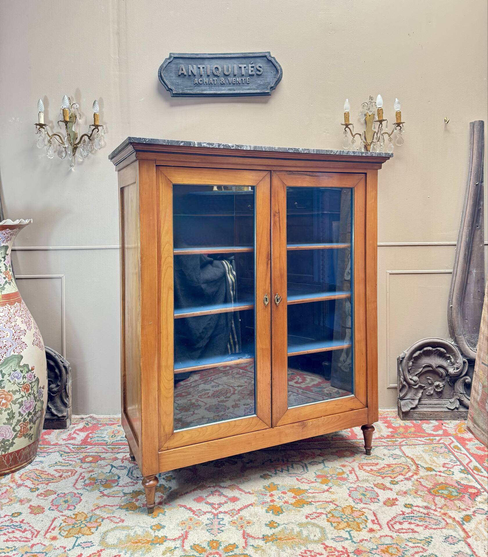 DISPLAY CABINET, CHERRY WOOD BOOKCASE IN DIRECTOIRE STYLE, 19TH CENTURY