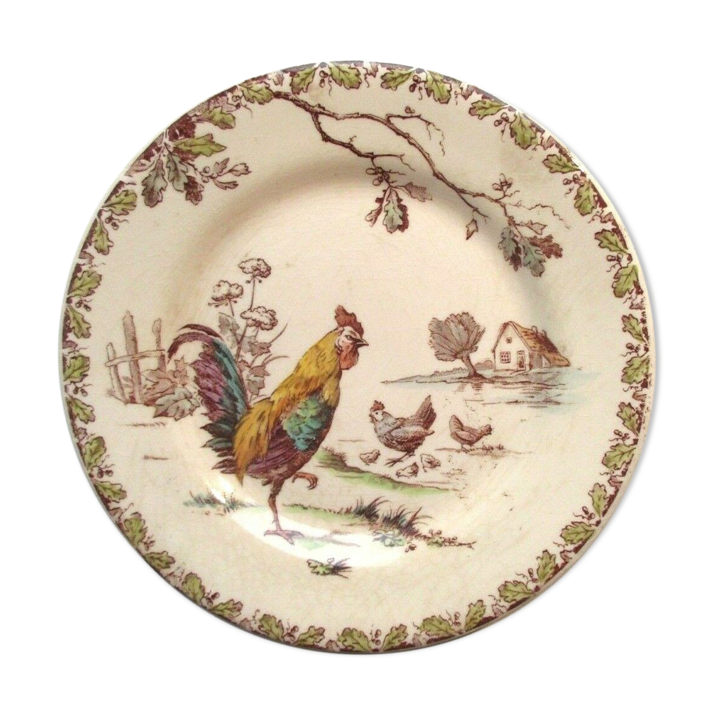 Very rare polychrome plate Iron Earth signed GIEN, model COQS