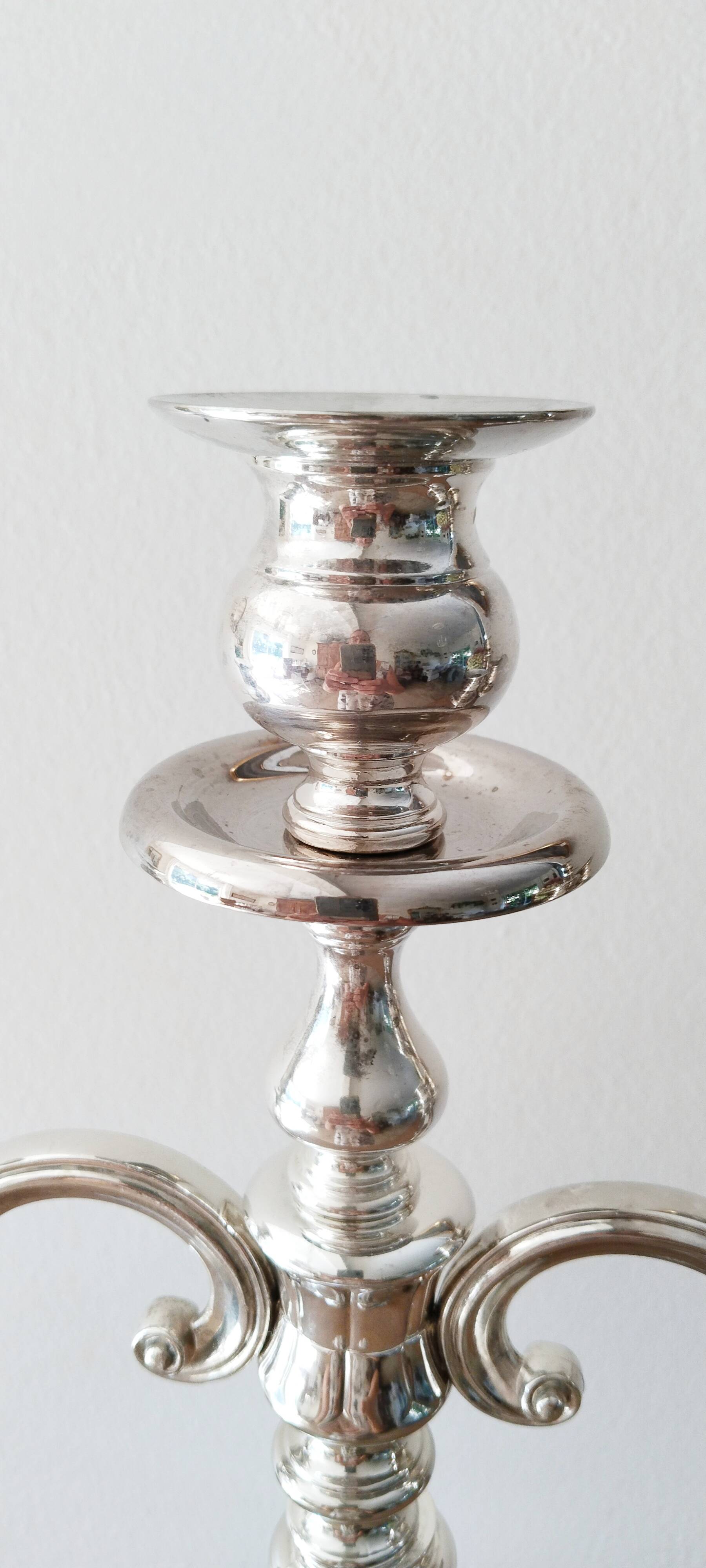 3-arm silver-plated metal candlesticks, candlesticks