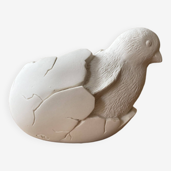 Poussin dans son œuf, décoratif en plâtre - vide poche