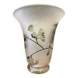 Vase Daum Nancy France - Oiseau Branché Réserve with acid enhanced with black enamel