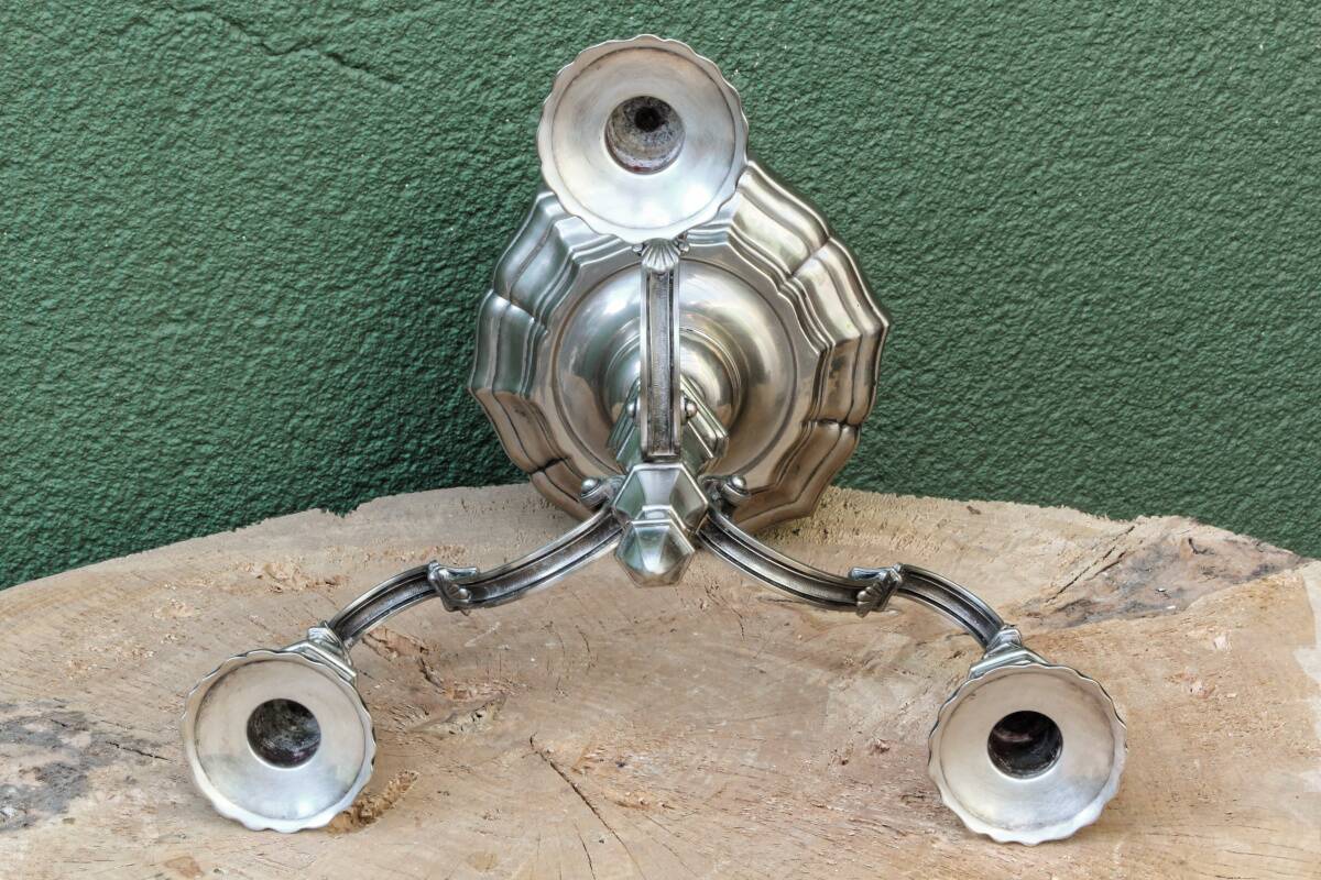 3-light silver-plated metal candlestick