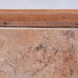 Art Nouveau wood stand planter with stone plaque