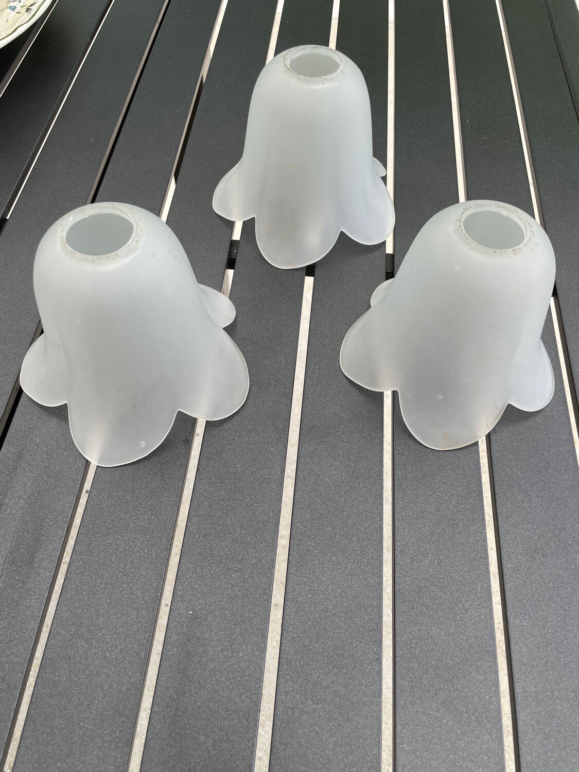 3 tulipes 5 pétales verre satiné anciennes