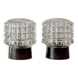 Old pair of molded glass and Bakelite wall or ceiling lights