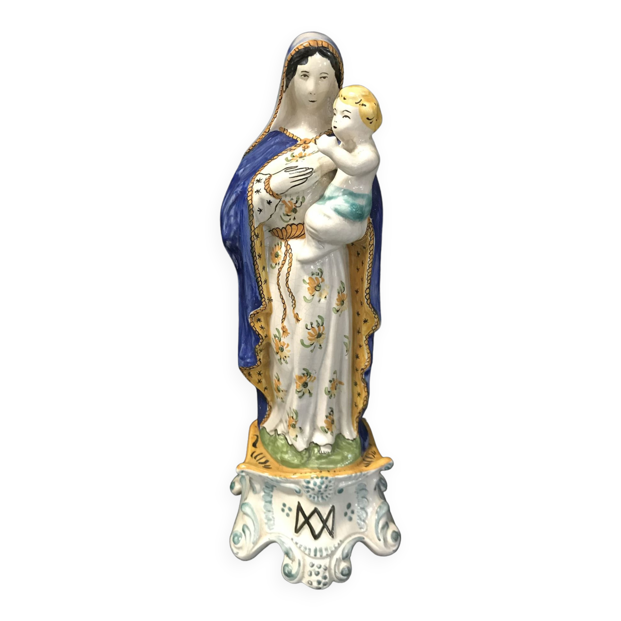Virgin and child in earthenware of quimper early twentieth century