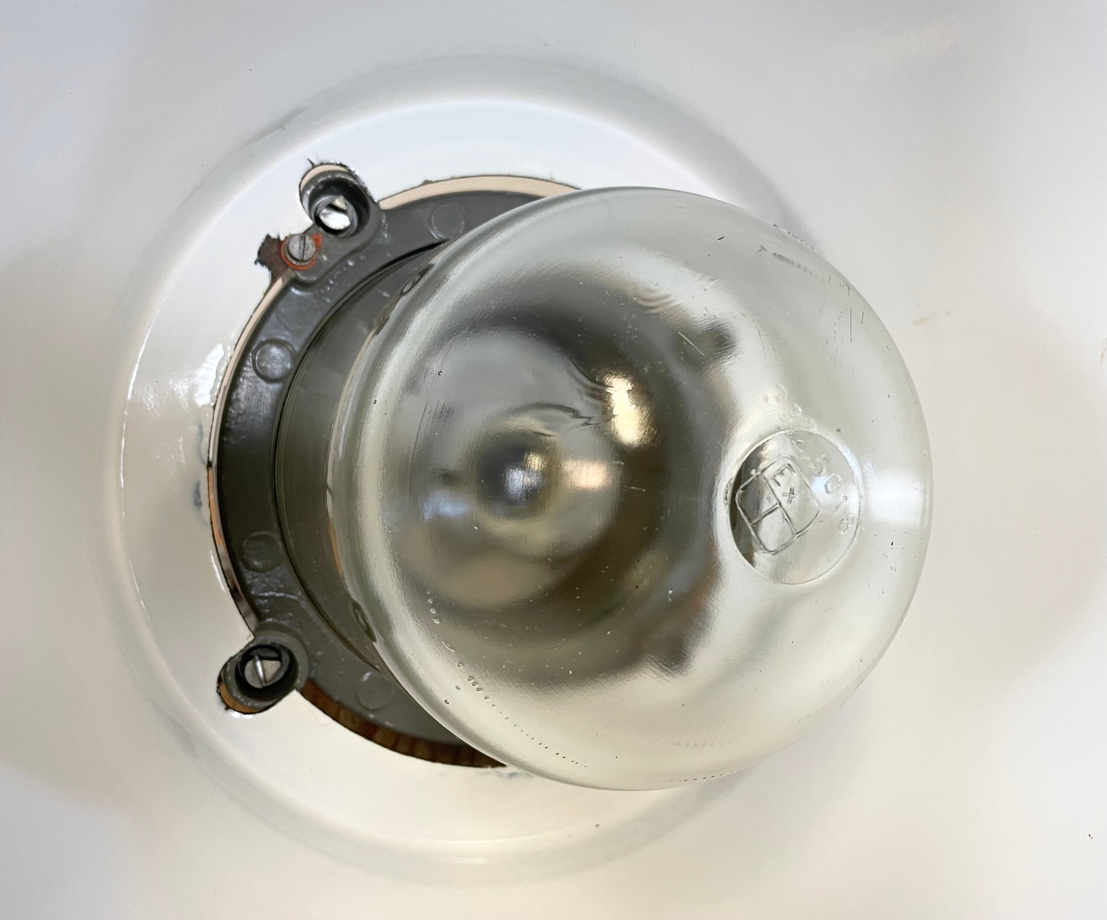 Dark grey explosion proof lamp with black enameled shade, 1970s