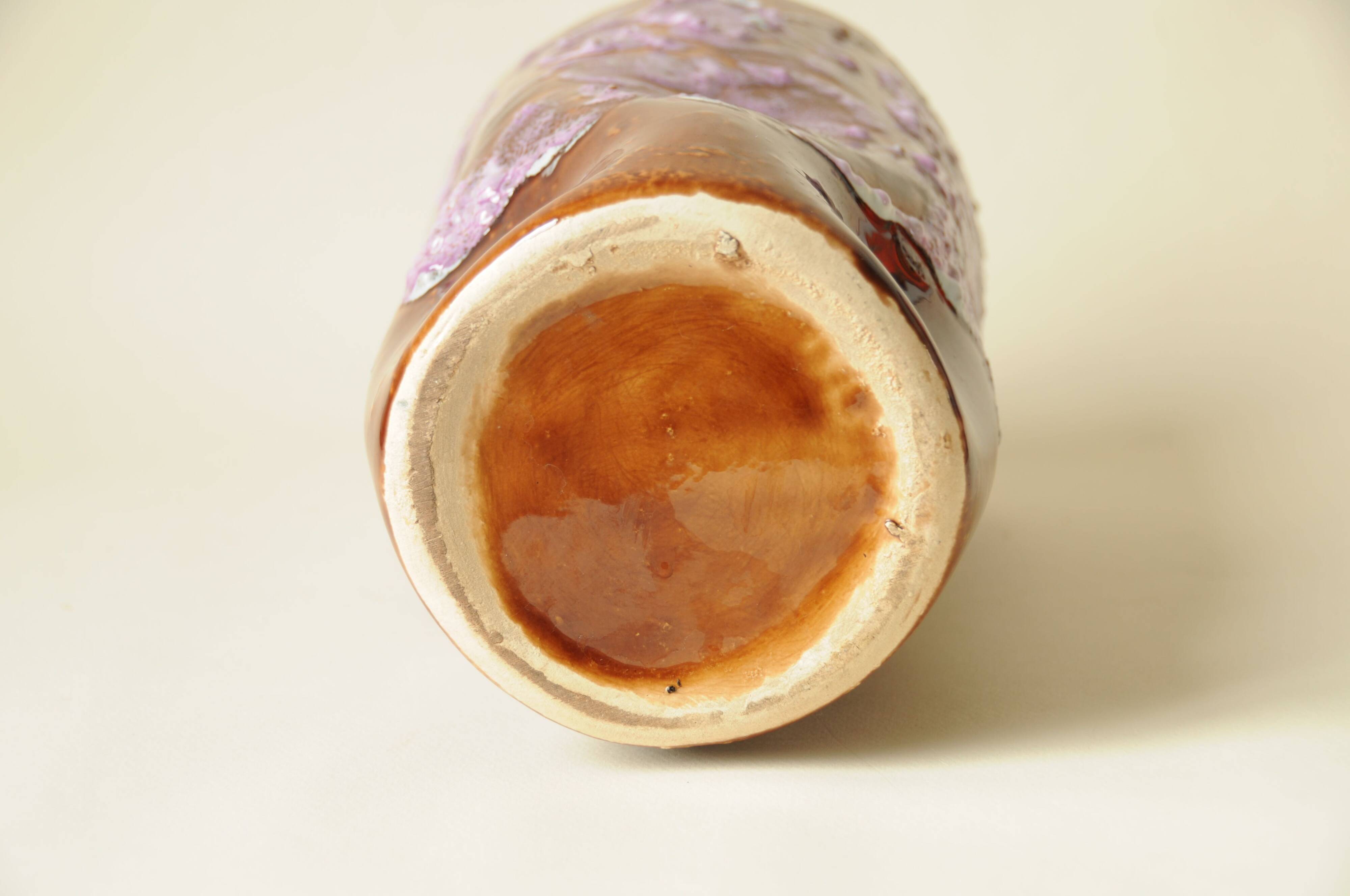 Fat Lava Ceramic Vase - Brown Purple - Organic Shape - 70s