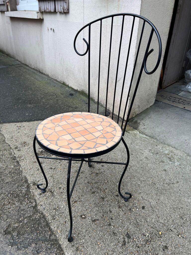 Set of 4 terracotta ceramic mosaic chairs