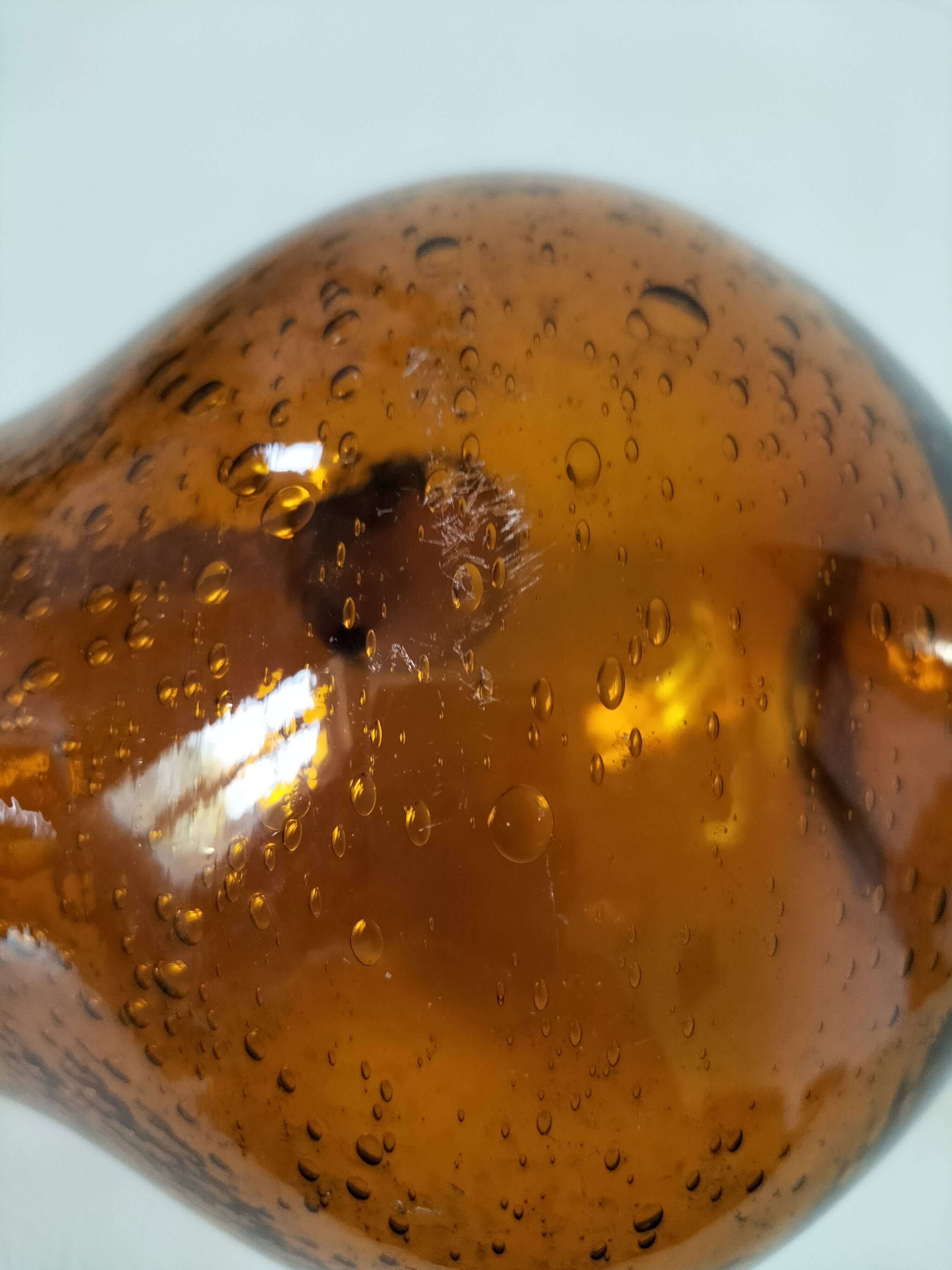 Blown glass pitcher with bubbles from Biot – amber colour