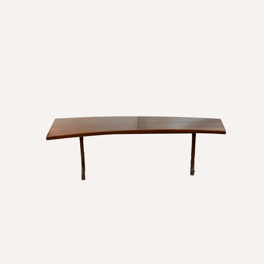 Teak veneered kidney shaped curved coffee table
