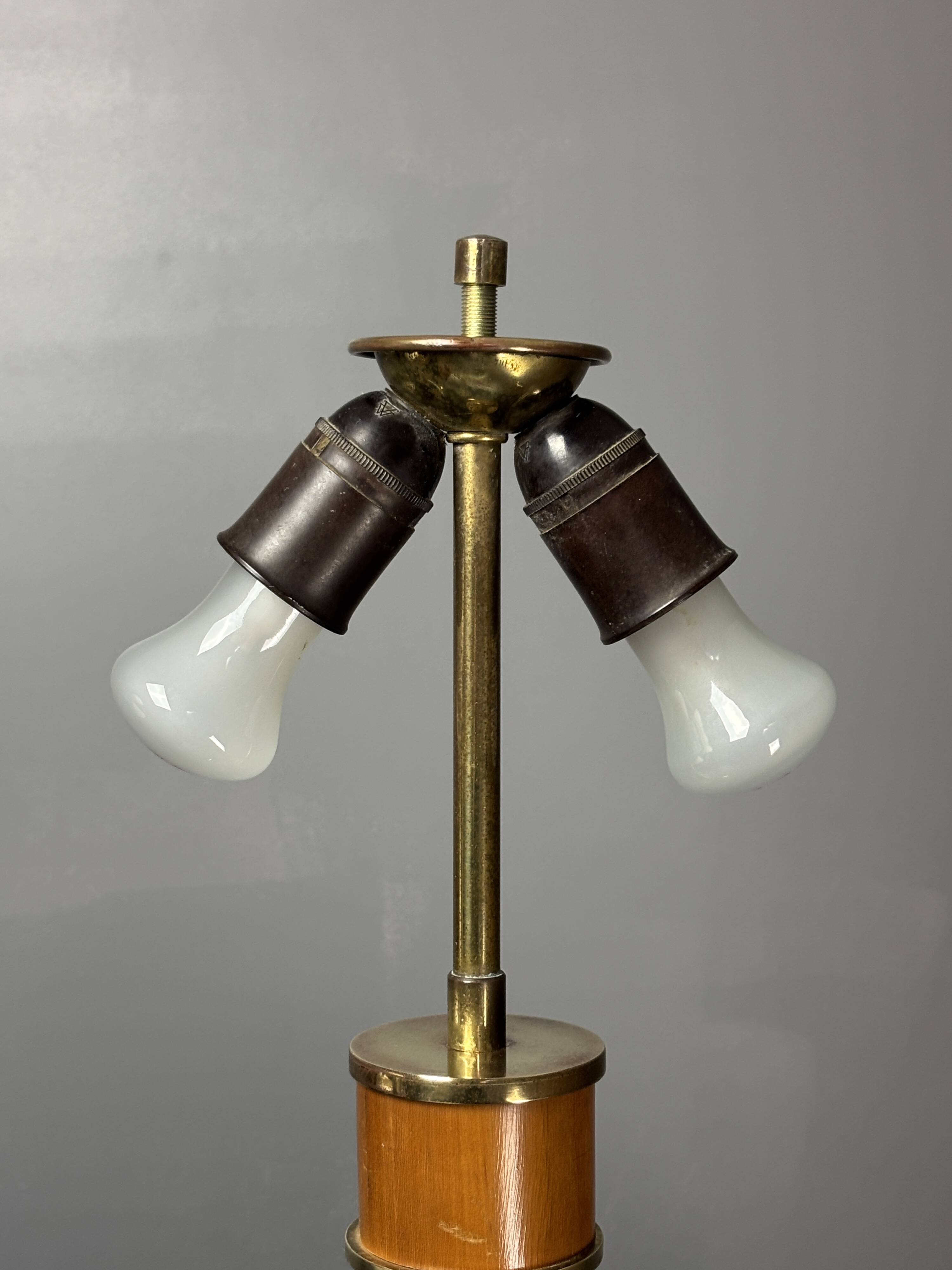 Midcentury pencil reed rattan bamboo and brass table lamp, 1960s