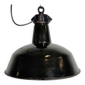 Industrial Black Enamel Factory Lamp with Cast Iron Top, 1950s