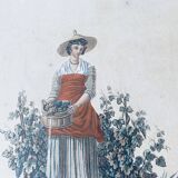 Framed antique engraving, harvest scene