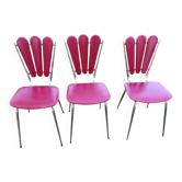 Lot de 3 chaises rouge pétales de fleur - vintage en skaï - Années 1960/70