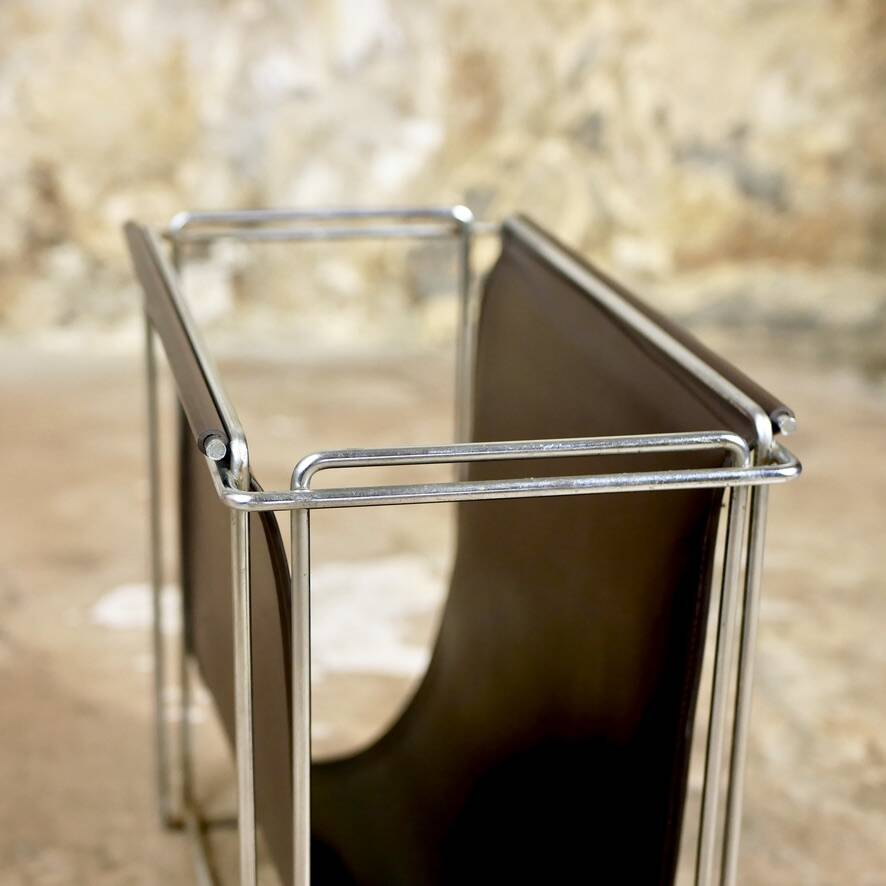 Gérard Rignault faux leather and metal magazine rack