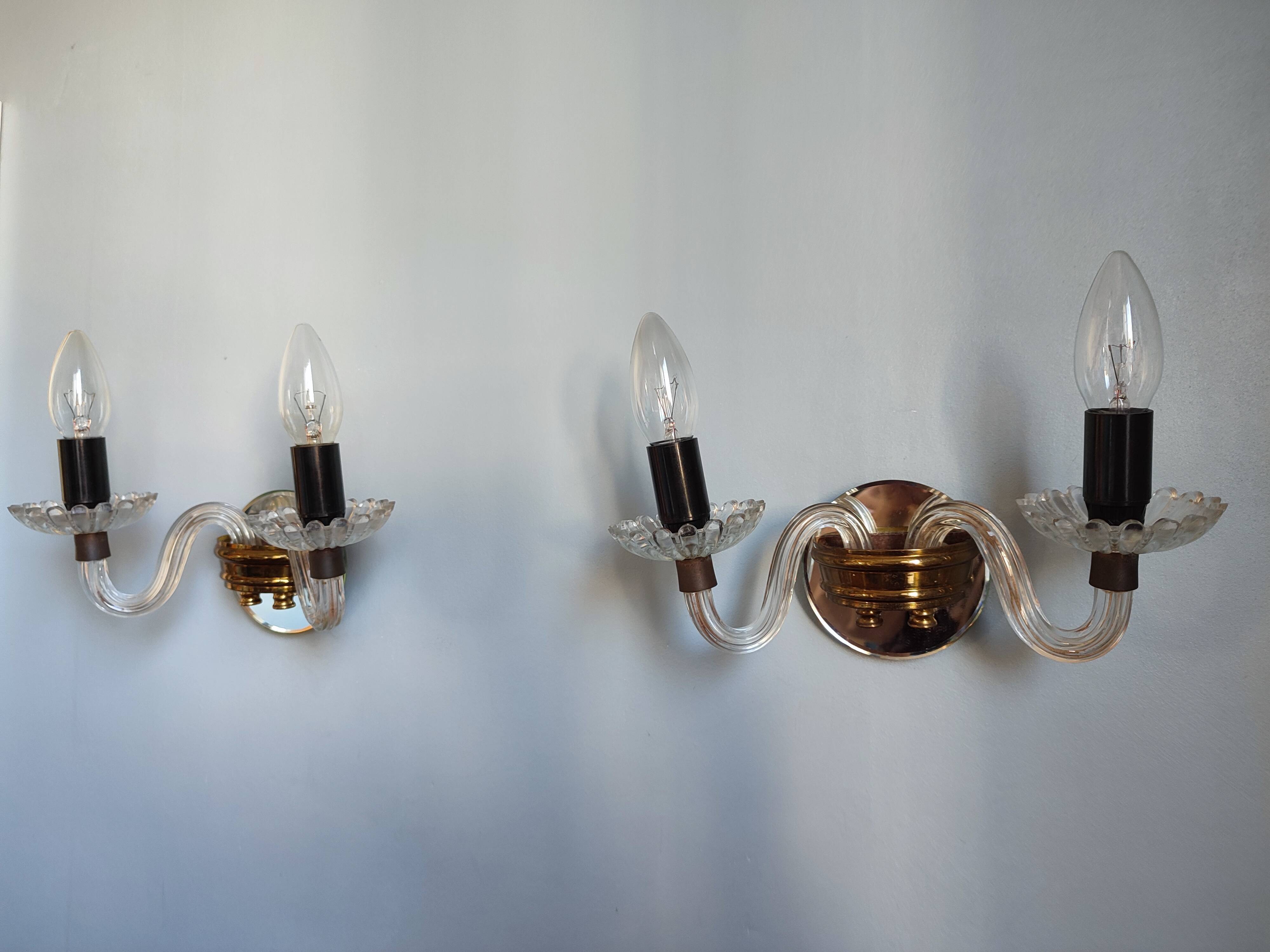 Pair of vintage glass/mirror two-arm wall lights