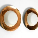 Pair of Mid Century wall or ceiling lamps made of glass with copper-plated