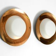 Pair of Mid Century wall or ceiling lamps made of glass with copper-plated