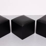 set of 3 Black Faux Leather cube Ottomans 1960s Holland