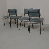 Set of 4 chairs from the 1950s in sky blue fabric