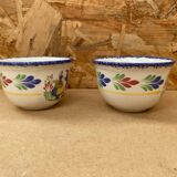 Paire ancienne tasse pornic céramique blanc bleu france vintage #b286