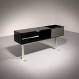 Stunning Willy Rizzo bar / sideboard in black & stainless steel, Italy 1969