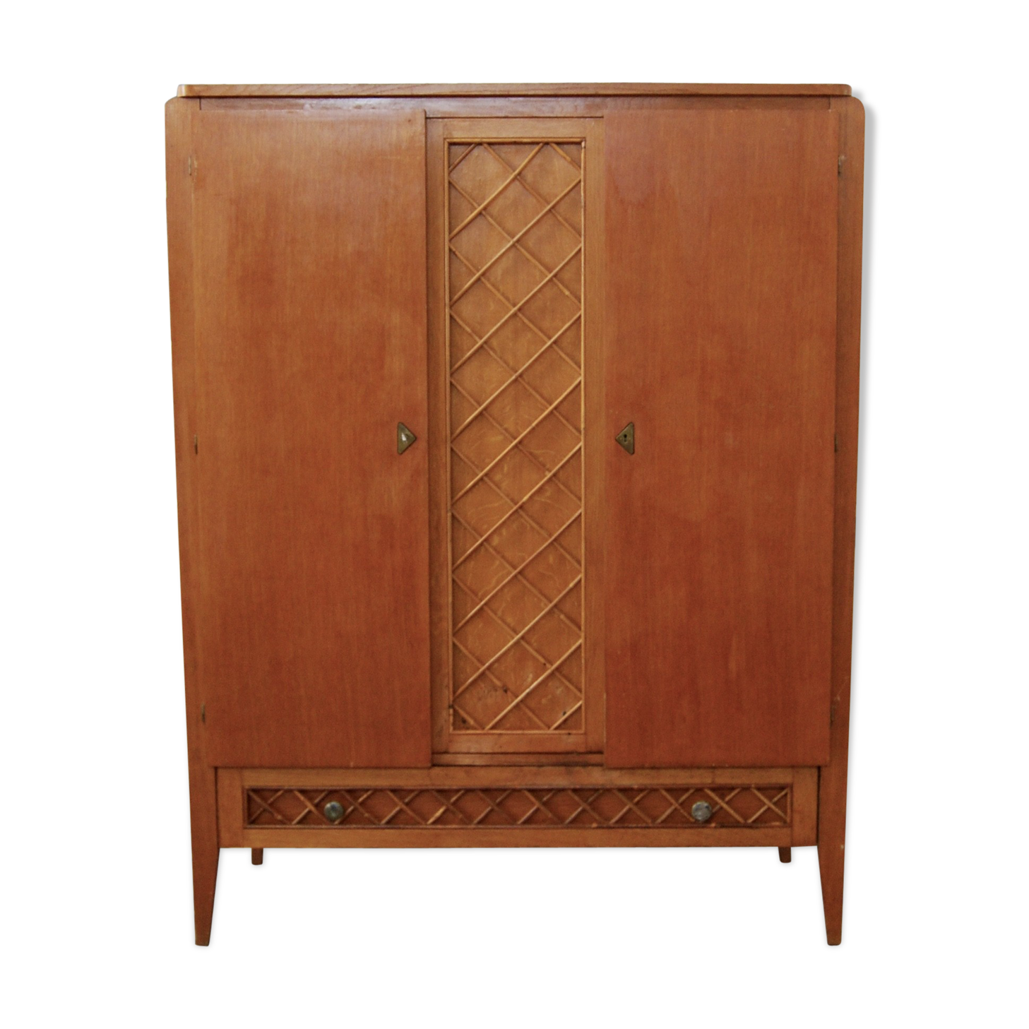 Armoire vintage bois et croisillons en rotin Selency