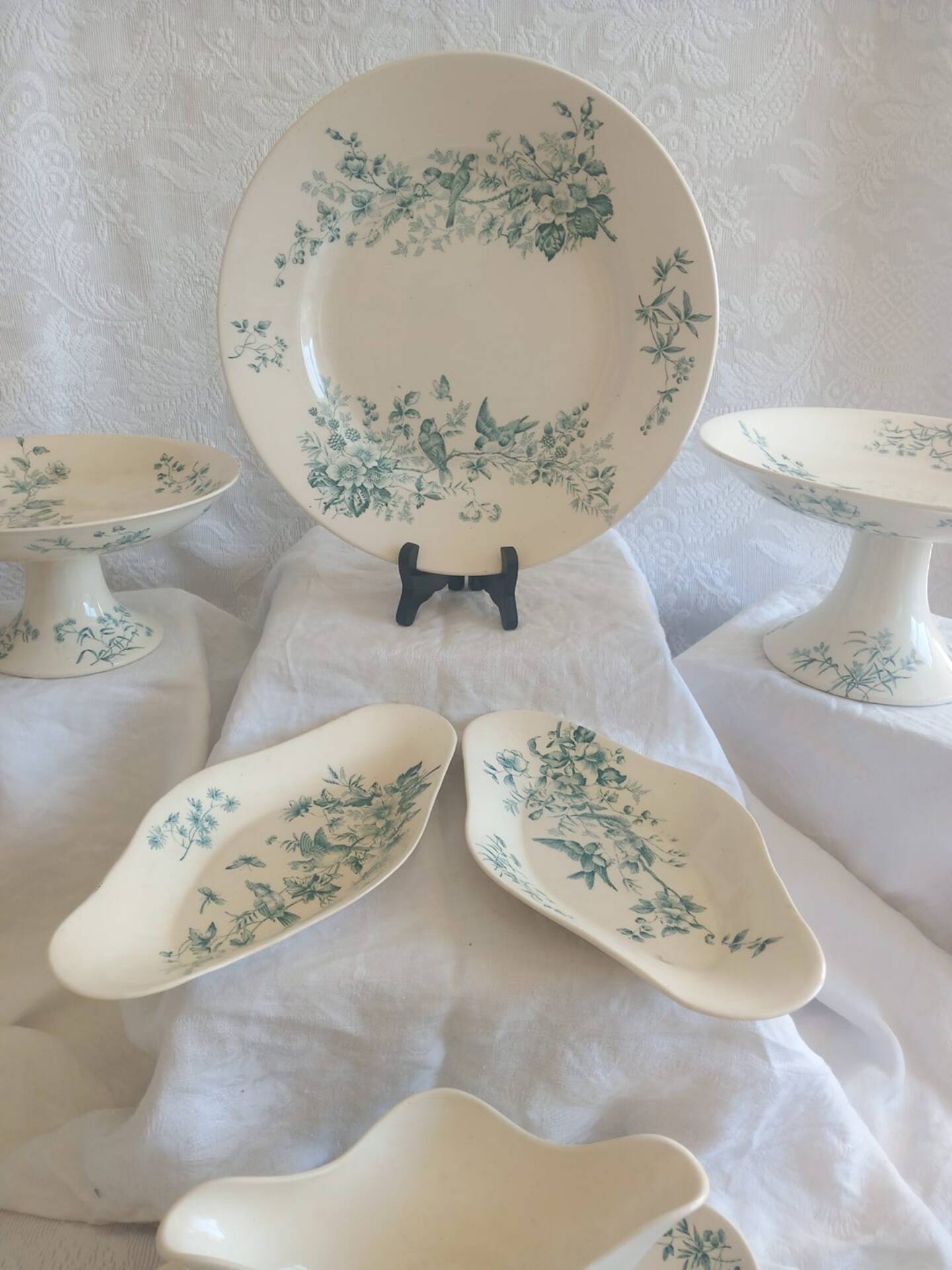 Antique 19th Century French Longwy Mignon Ironstone Dinner Service – Blue Green