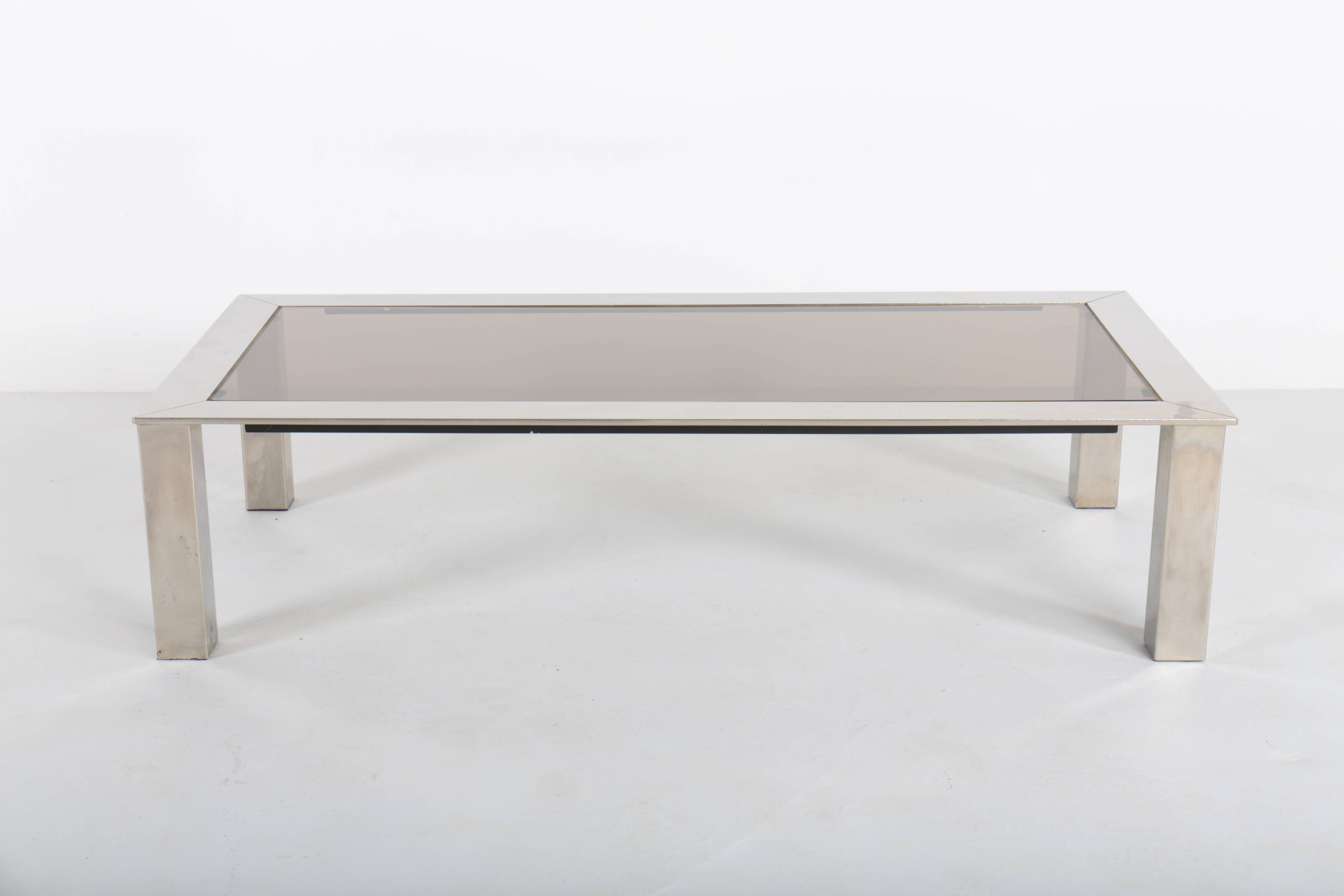 Chromed steel and smoked glass coffee table, 1970s