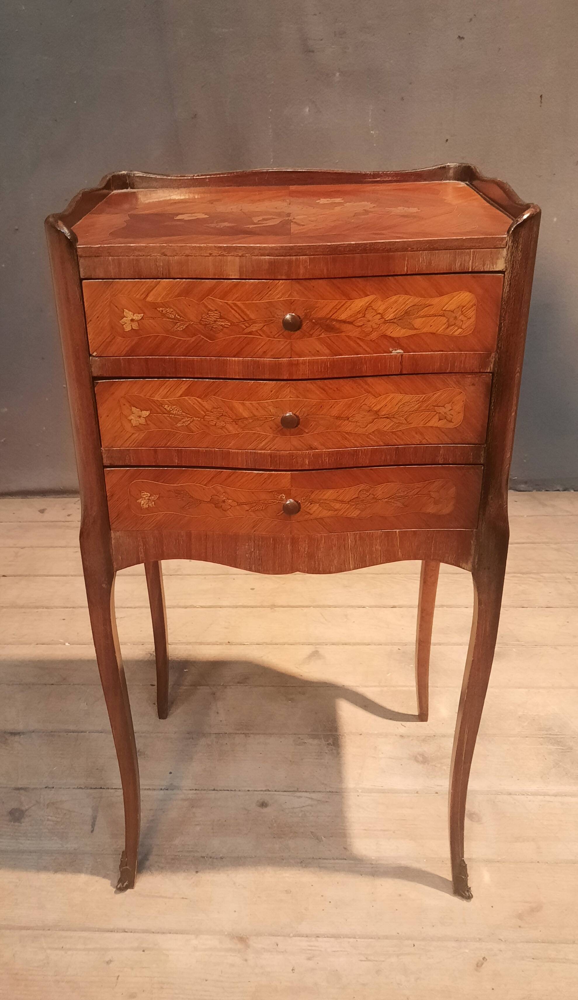 Flower marquetry bedside table in Louis XV style