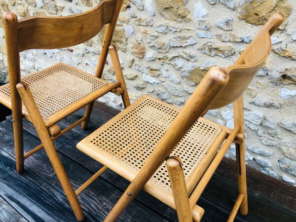 Set de 2 chaises pliantes vintage, cannage rotin pour Habitat, circa 70/80