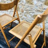 Set of 2 vintage folding chairs, rattan cane for Habitat, circa 70/80