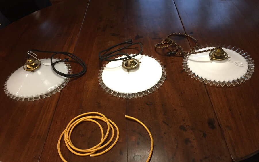 Old white opaline and brass hanging No.4