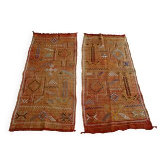 Pair of Berber carpets sabra Morocco plant fibers around 1930