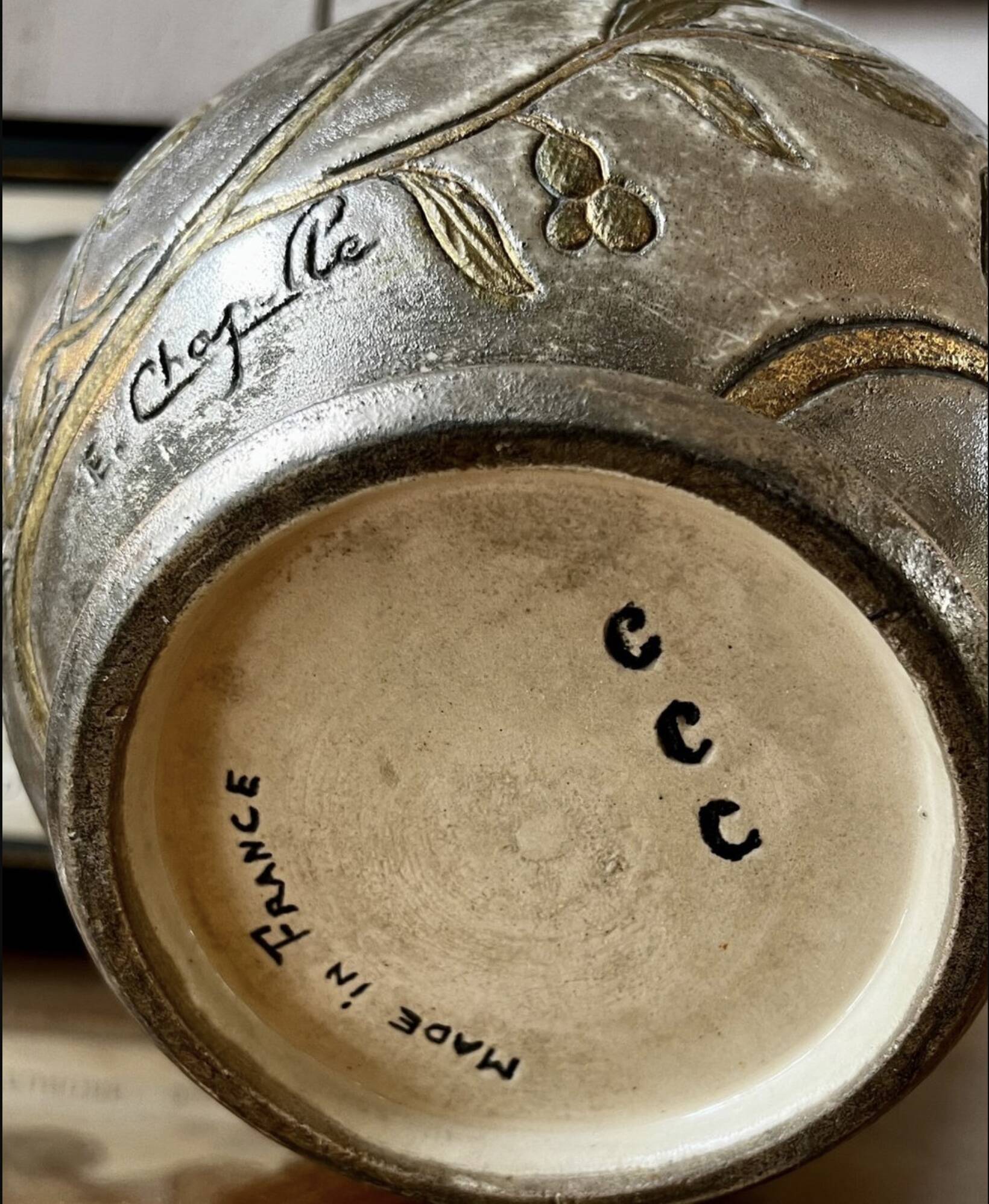 Art Nouveau monkey and plant vase E.Chapelle