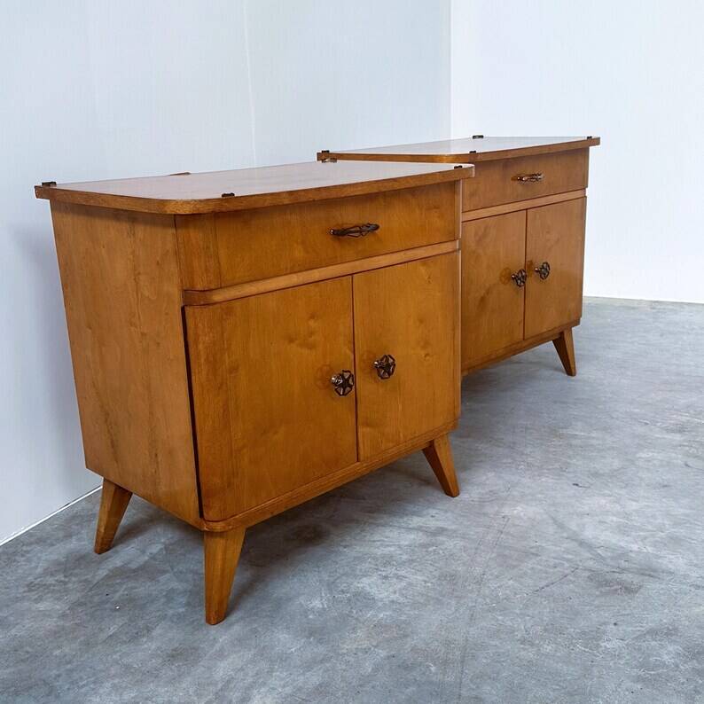 Pair of Mid-Century Nightstands with Compass Legs, 1950s