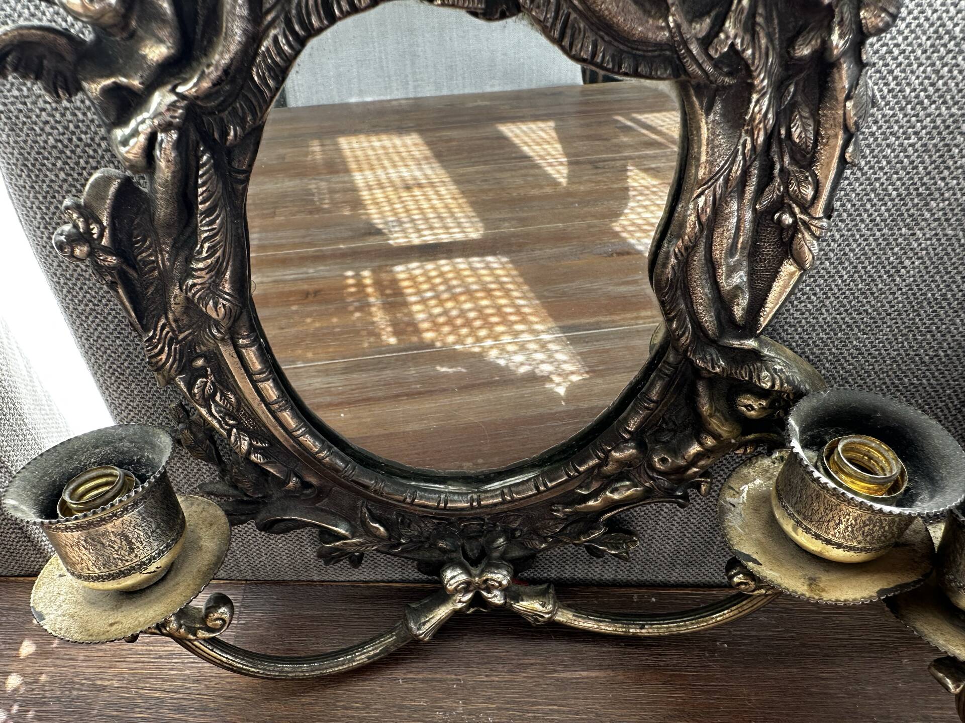 Rare pair of mirror sconces with putti. Napoleon III / Art Nouveau ~