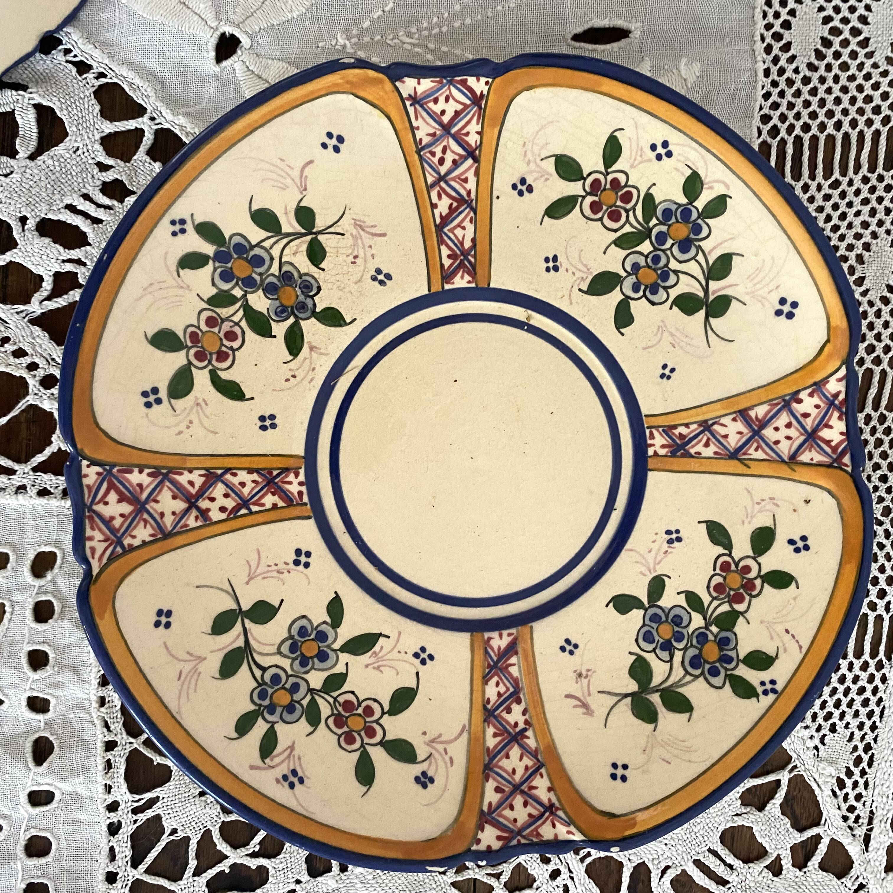 Antique Quimper Henriot earthenware cups and saucers