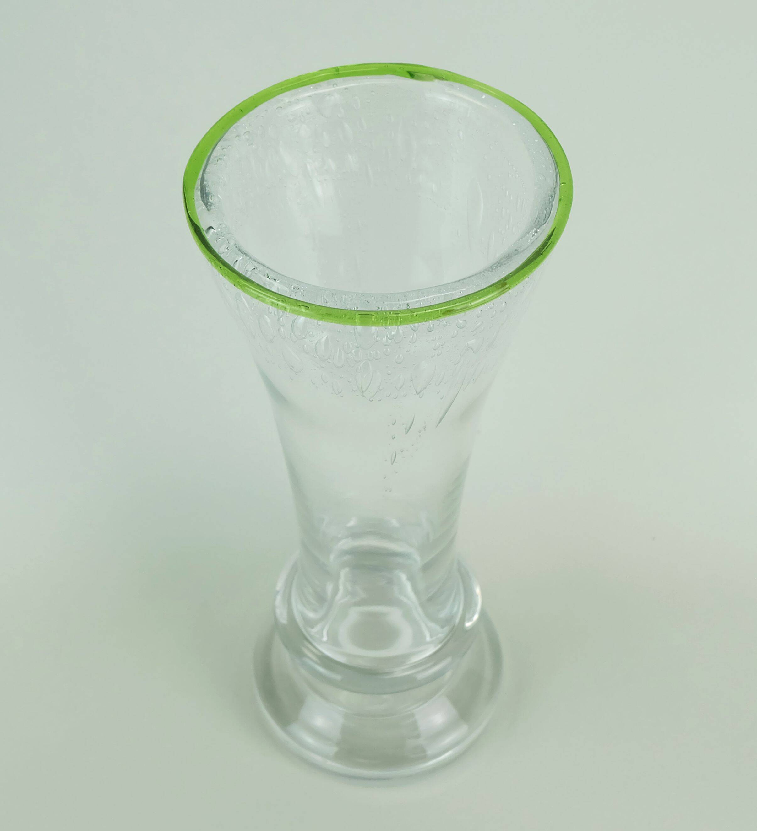 1970s glass VASE by eisch thick clear glass and bubble glass green rim