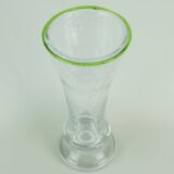 1970s glass VASE by eisch thick clear glass and bubble glass green rim