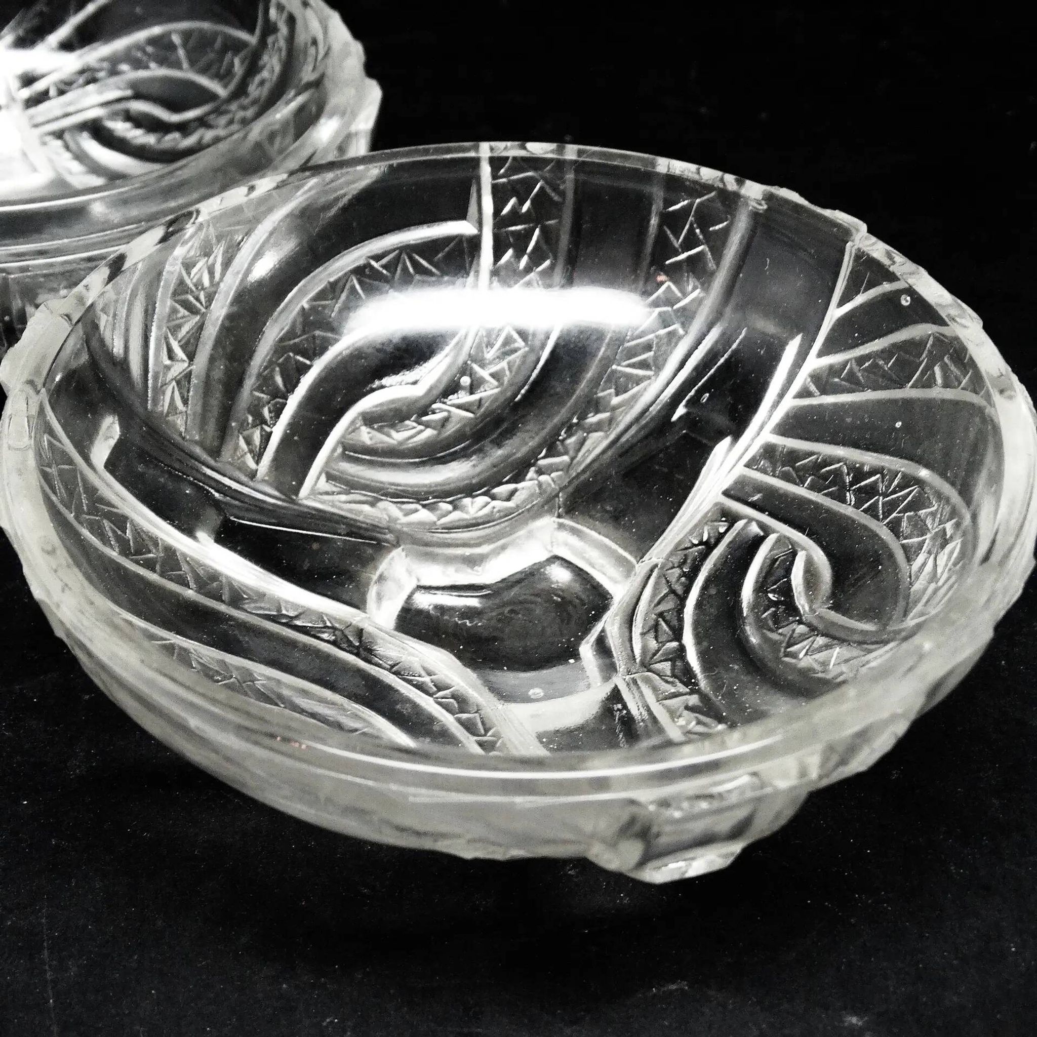 Art Deco bonbonniere, pressed glass, Hortensja Glassworks, Poland, 1950s