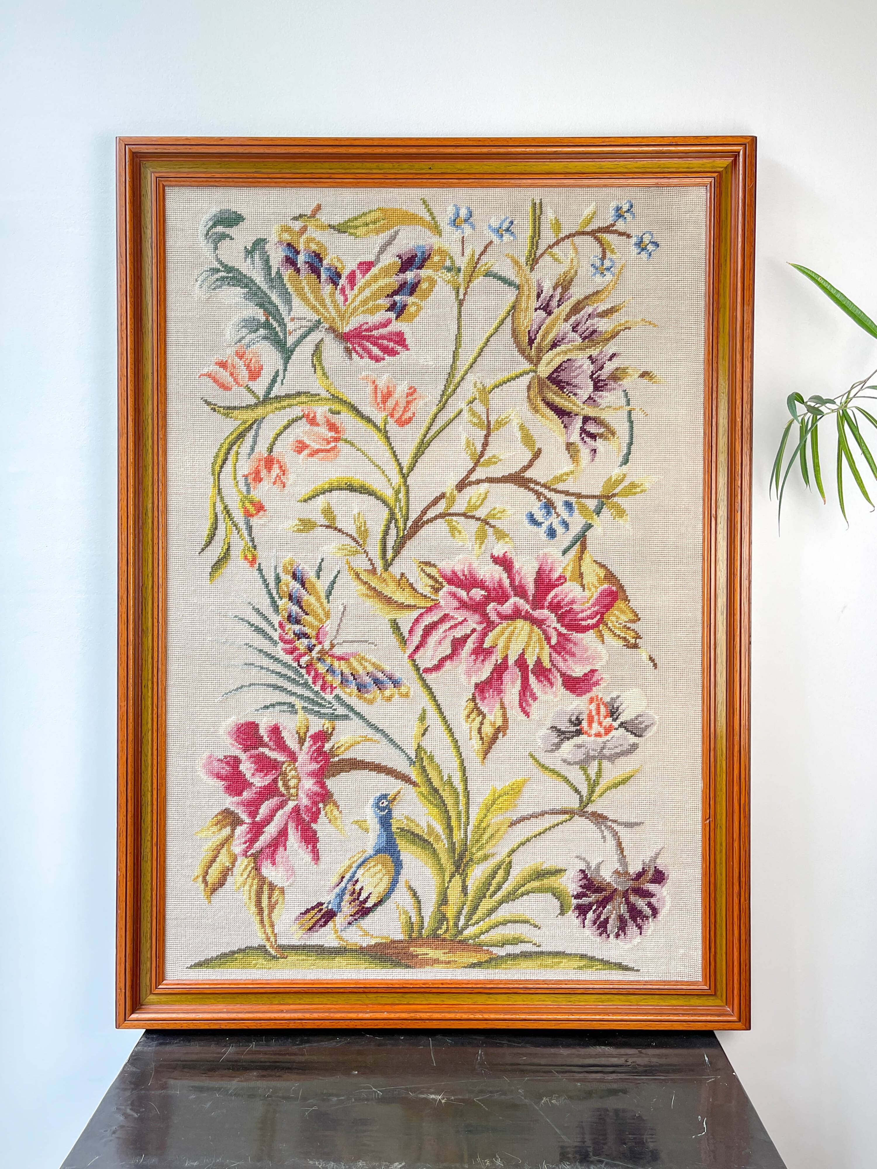 Vintage Floral Canvas Tapestry - Retro Wall Hanging Embroidery