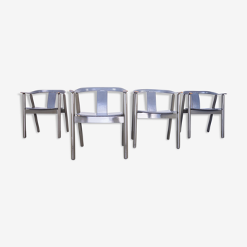 Set de 4 chaises en cuir et bois laqué des années 1980 vintage modern