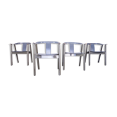 Set de 4 chaises en cuir et bois laqué des années 1980 vintage modern