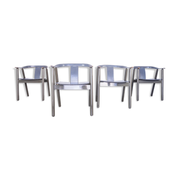 Set of 4 leather chairs and laywood from the 1980s vintage modern