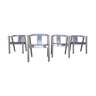 Set de 4 chaises en cuir et bois laqué des années 1980 vintage modern
