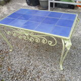 Ceramic tile coffee table & vintage wrought iron base